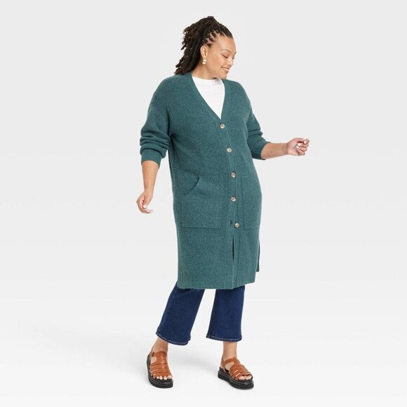 Women's Plus Size Duster Cardigan - Ava & Viv Green 4X - Picture 1 of 1